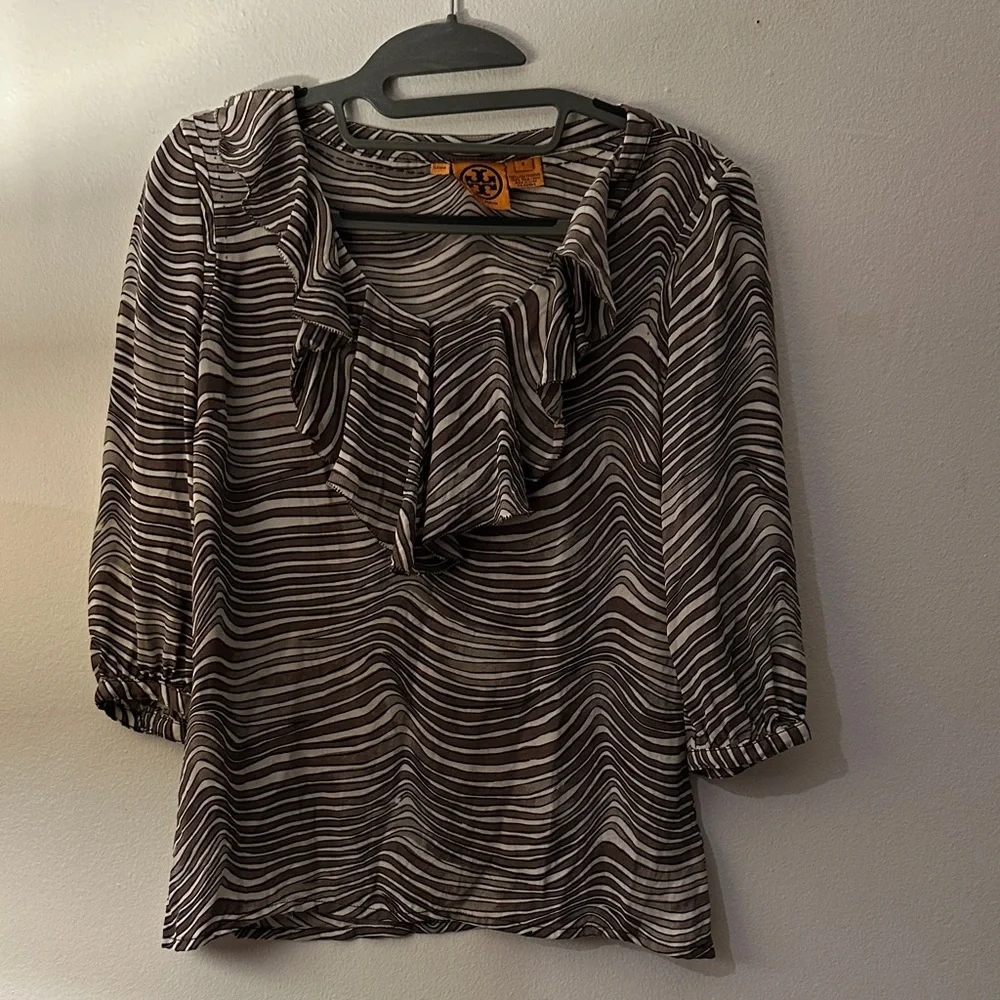 Tory Burch Black and White Striped Blouse - Preloved